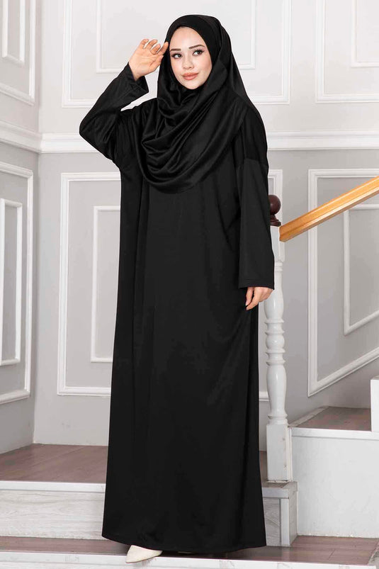 Robe de prière hijab noire avec sac de transport