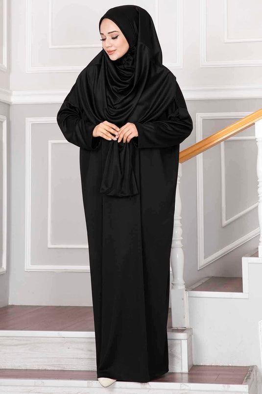 Robe de prière hijab noire avec sac de transport