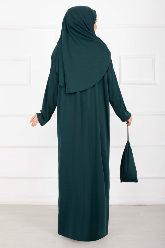 Robe de prière voilée avec sac de transport Émeraude