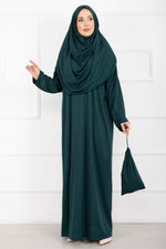 Robe de prière voilée avec sac de transport Émeraude