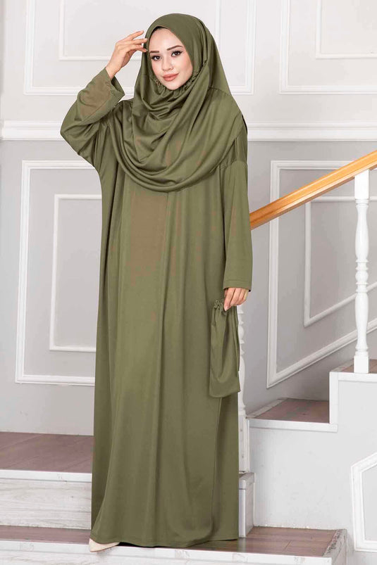 Hijab-Gebetskleid Khaki mit Tragetasche