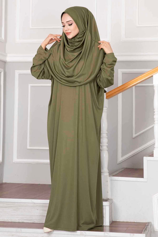 Hijab-Gebetskleid Khaki mit Tragetasche