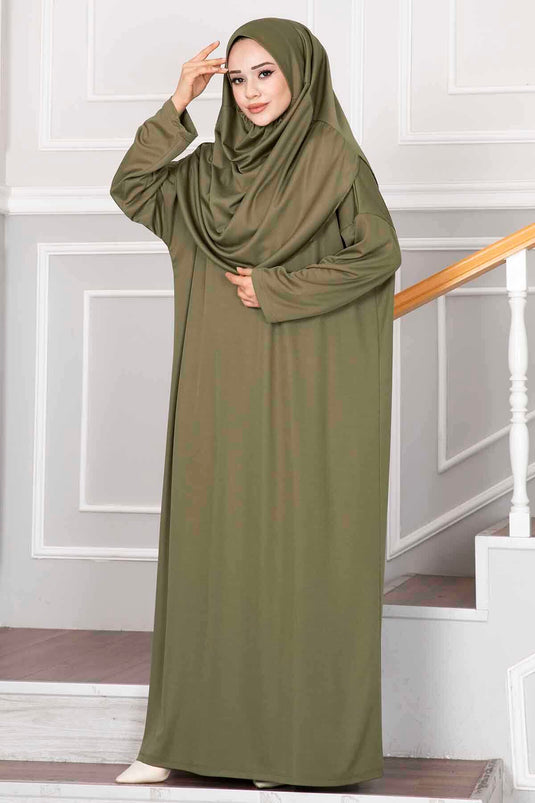 Hijab-Gebetskleid Khaki mit Tragetasche