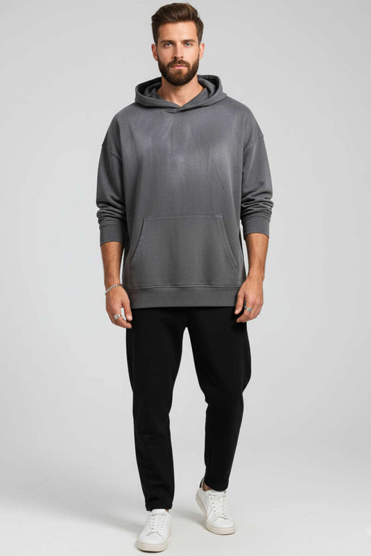 Taşlama Kapüşonlu Erkek Sweatshirt Antrasit