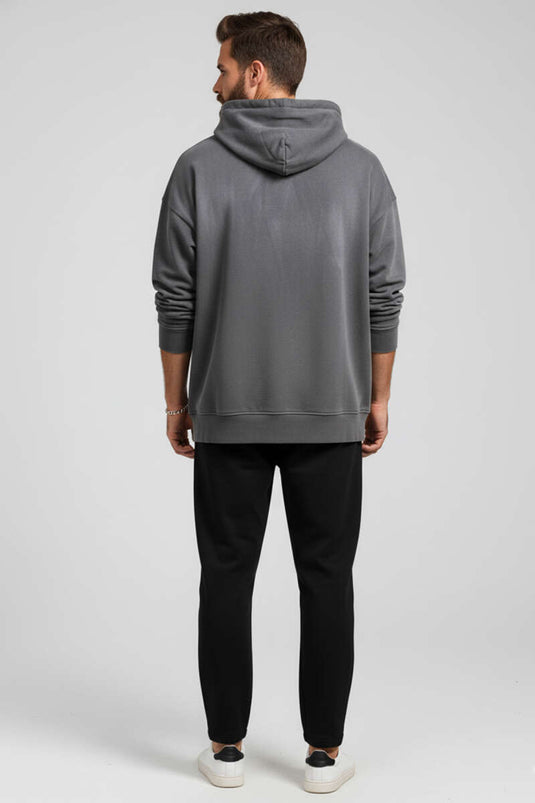 Taşlama Kapüşonlu Erkek Sweatshirt Antrasit