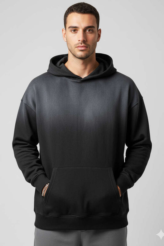 سويت شيرت رجالي بغطاء رأس بتصميم مميز، أسود