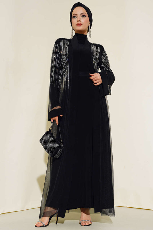 Stoned Abaya Schwarz