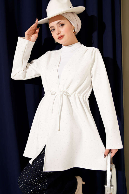 Kimono de plongée blanc avec tunnel de taille orné de pierres