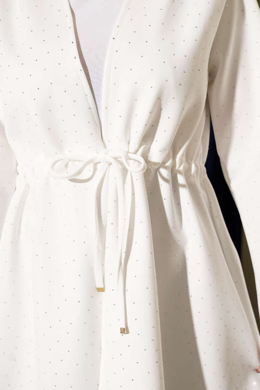 Kimono de plongée blanc avec tunnel de taille orné de pierres