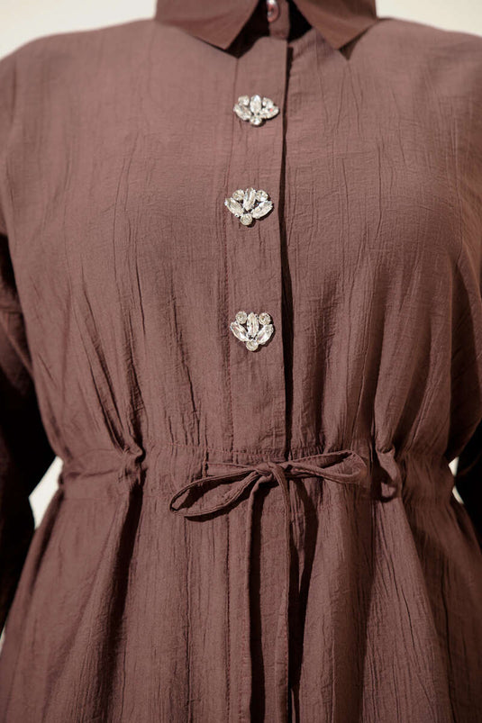 Ensemble tunique à ceinture avec pierres, deux pièces, couleur café