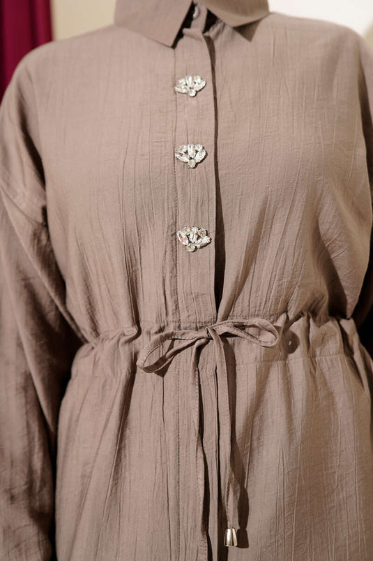 Ensemble tunique à ceinture avec pierre, deux pièces, couleur vison