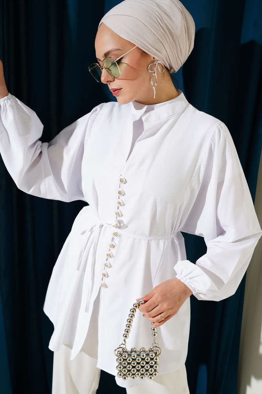 قميص تيريكوتون أبيض بأزرار من Stoned Brit