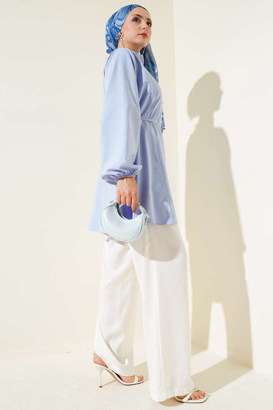 قميص تيريكوتون بأزرار من Stoned Brit أزرق ثلجي