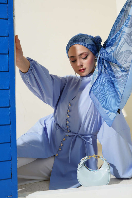 قميص تيريكوتون بأزرار من Stoned Brit أزرق ثلجي