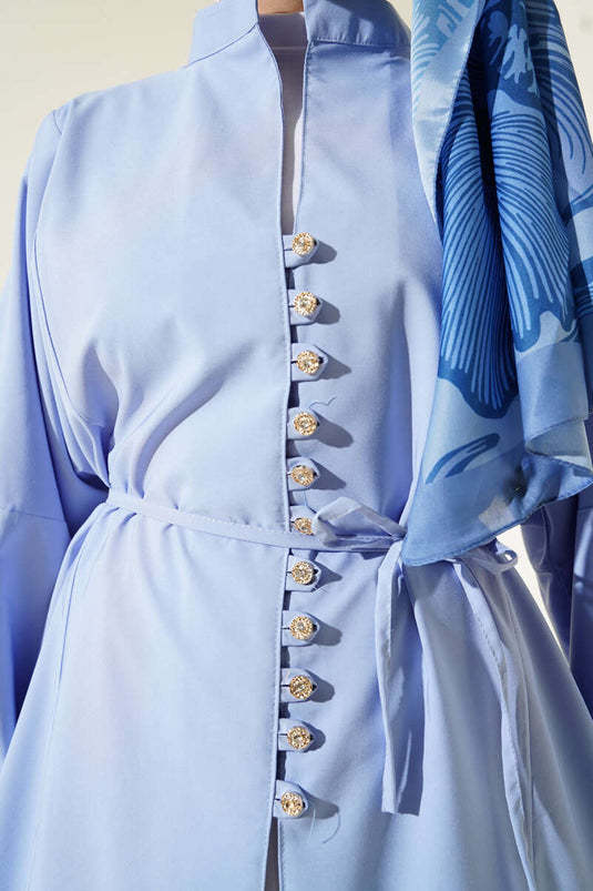 قميص تيريكوتون بأزرار من Stoned Brit أزرق ثلجي