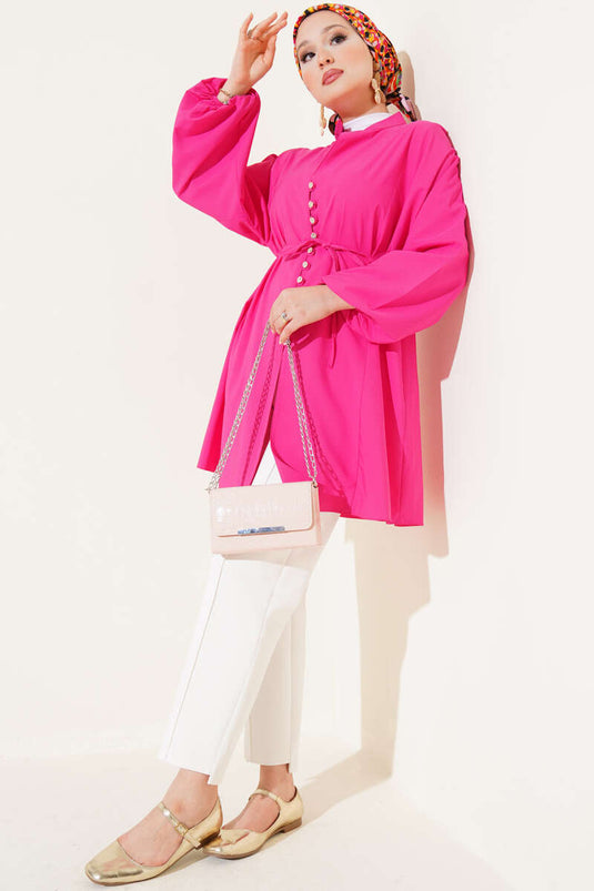 قميص تيريكوتون بأزرار من Stoned Brit باللون الفوشيا