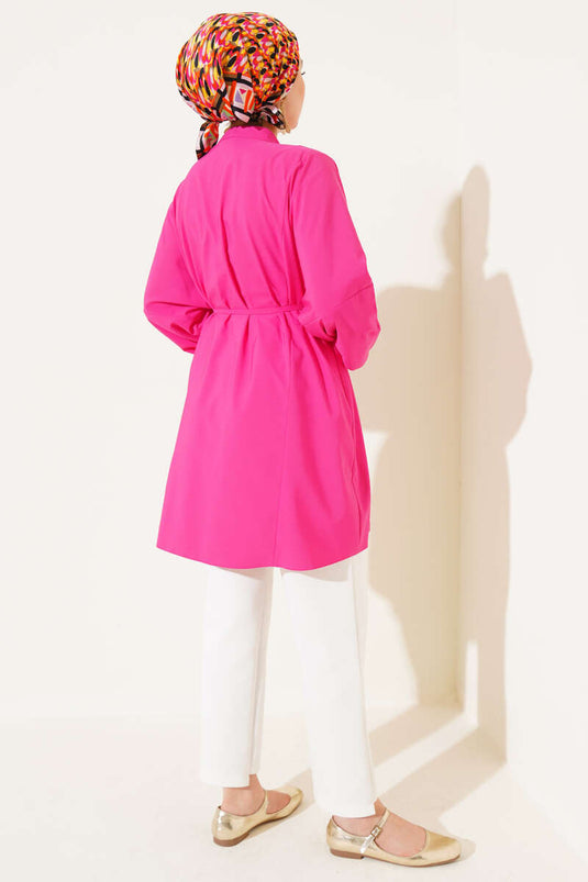 قميص تيريكوتون بأزرار من Stoned Brit باللون الفوشيا