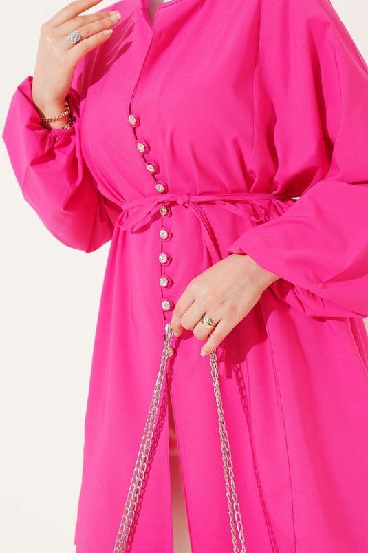 قميص تيريكوتون بأزرار من Stoned Brit باللون الفوشيا