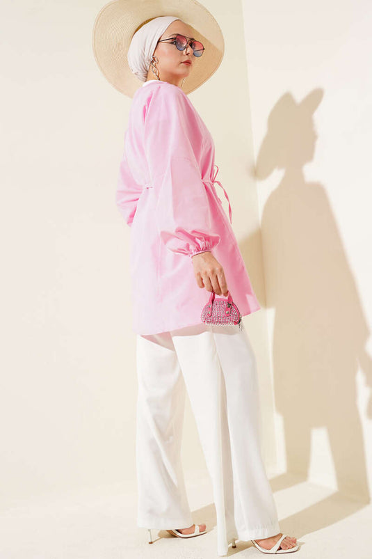 قميص تيريكوتون بأزرار من Stoned Brit باللون الوردي