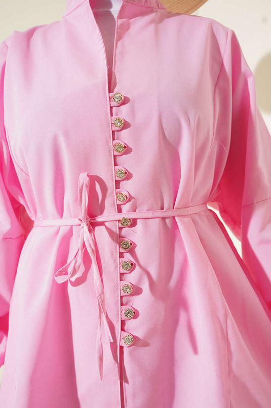 قميص تيريكوتون بأزرار من Stoned Brit باللون الوردي