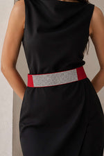 Ceinture En Cuir Orné Avec Boucle Et Élastique Rouge