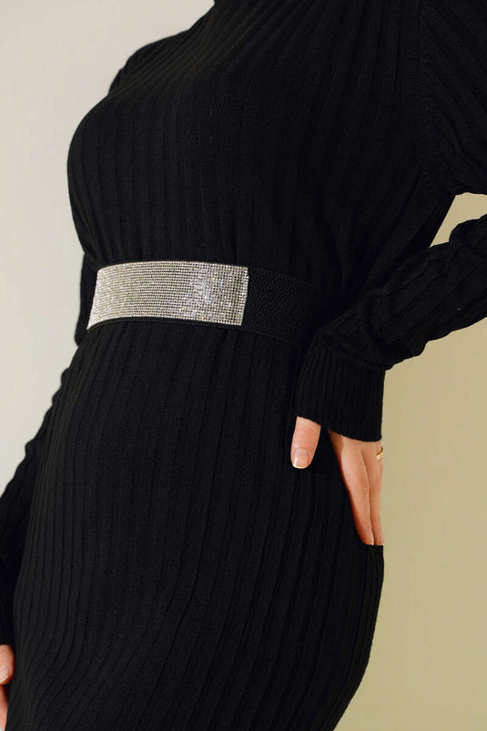 Ceinture élastique à boucle en cuir Stoned Noir