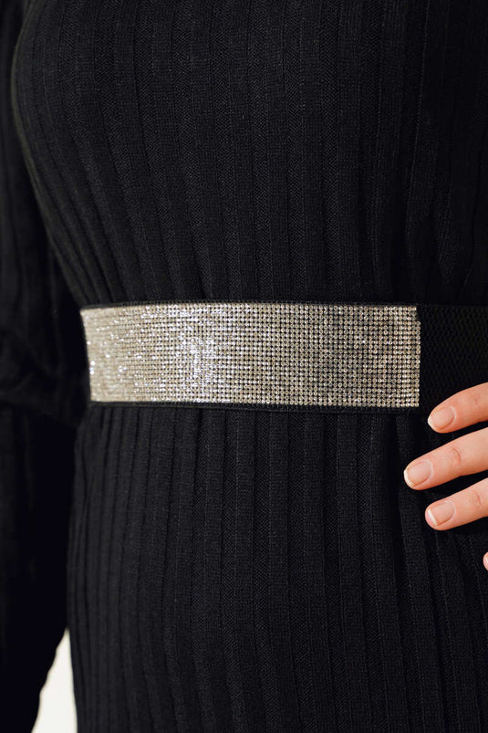 Ceinture élastique à boucle en cuir Stoned Noir