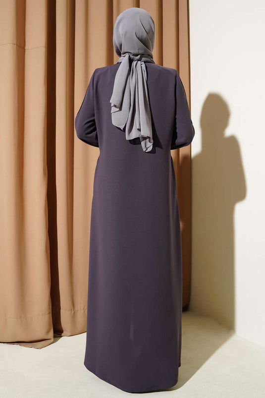 Abaya mit Schulterpolstern und Steinbesatz in Übergröße, Rauchfarbe