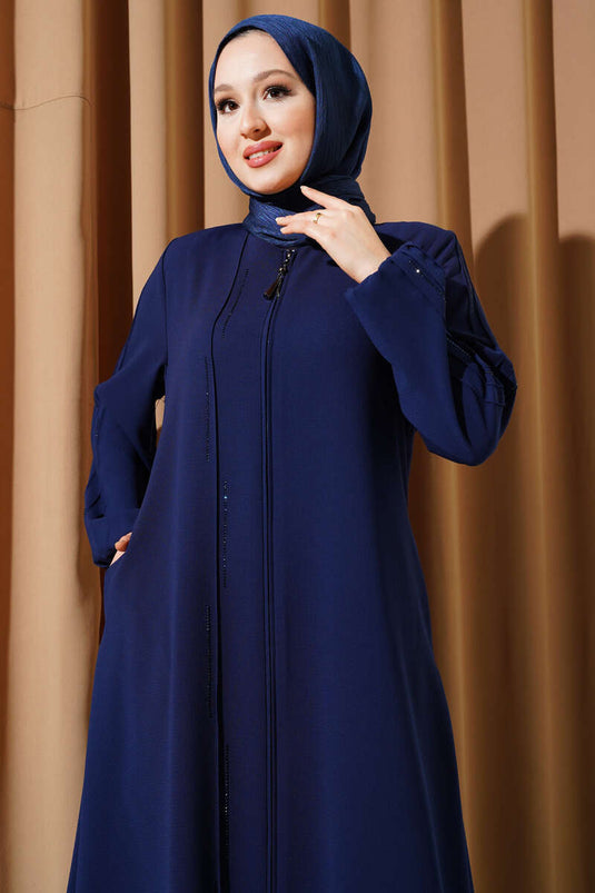 Abaya Parlement grande taille avec épaules rembourrées et surpiquées