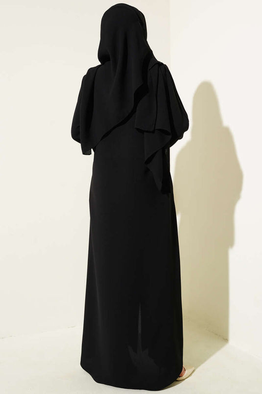 Abaya mit Schulterpolstern und Steinbesatz in Übergröße, Schwarz