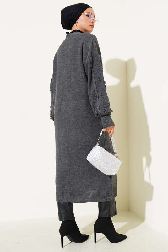 كارديجان محبوك بأزرار منقوش باللون الدخاني