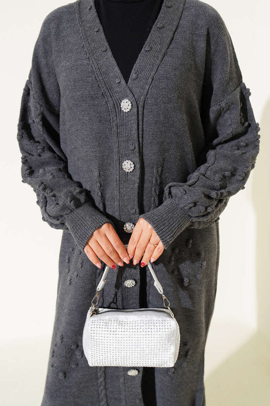 كارديجان محبوك بأزرار منقوش باللون الدخاني