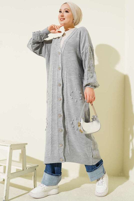 Stoned Geknoopt Gebreid Vest Grijs