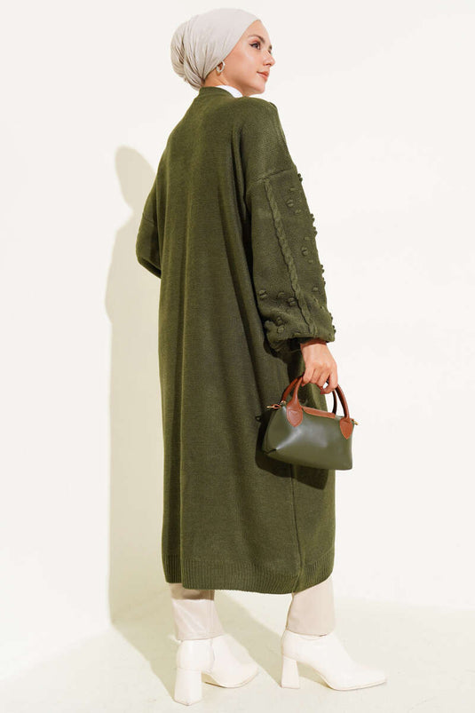 Stoned Buttoned Knitted Cardigan Khaki