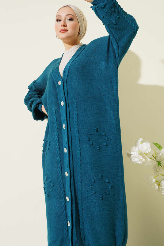 Stoned Buttoned Knit Cardigan Petrol