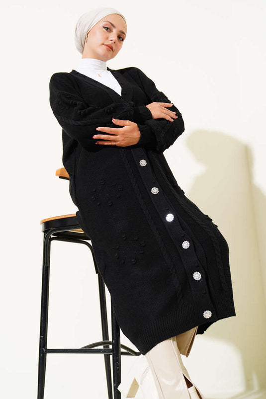 كارديجان محبوك بأزرار منقوش باللون الأسود
