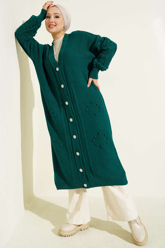 Cardigan tricoté boutonné Stoned Émeraude