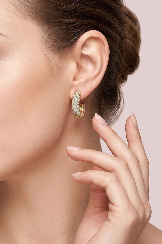 Boucles d'oreilles elliptiques avec pierres, dorées