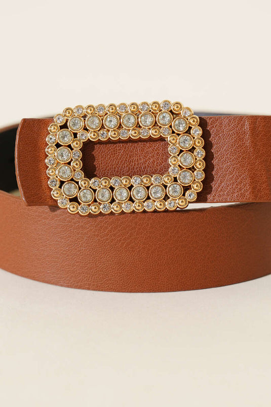 Taşlı Gold Tokalı Kemer Taba