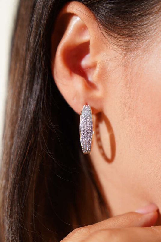 Taşlı Halka Küpe Gold