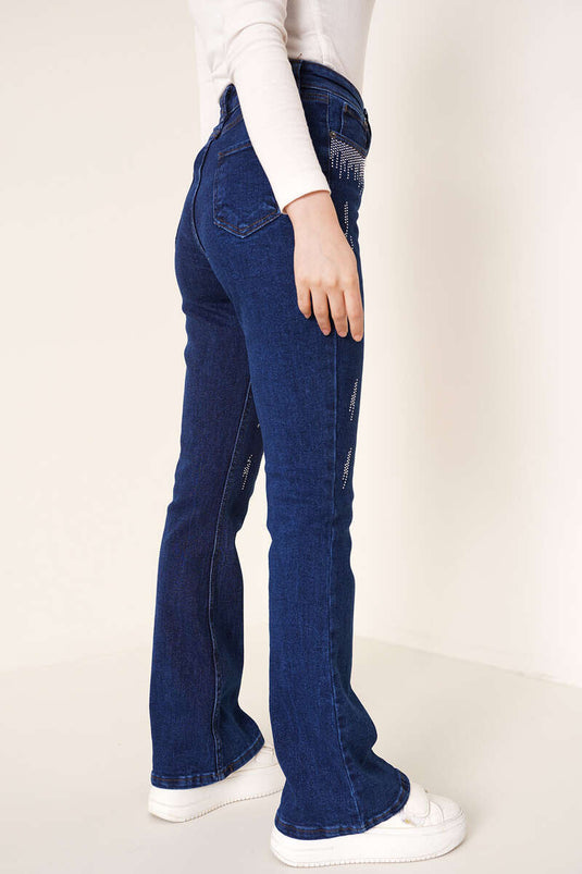 Pantalon Jean Évasé Stoned Bleu Foncé