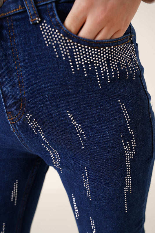 Pantalon Jean Évasé Stoned Bleu Foncé