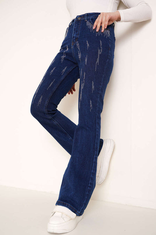 Pantalon Jean Évasé Stoned Bleu Foncé