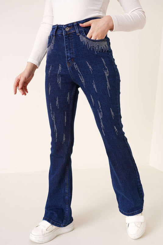 Pantalon Jean Évasé Stoned Bleu Foncé