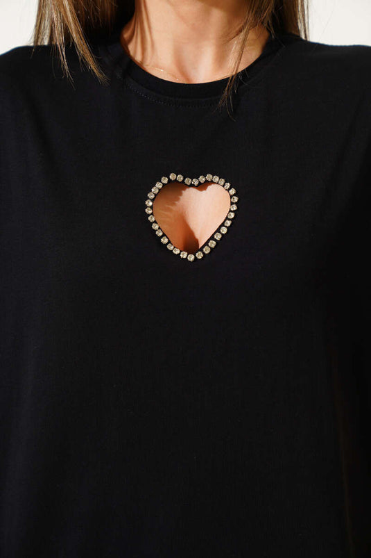 Stoned Heart Decollete T-shirt Black