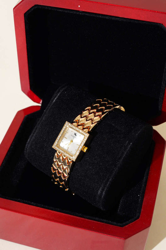 Montre-bracelet pour femme avec cadre carré Stoned doré