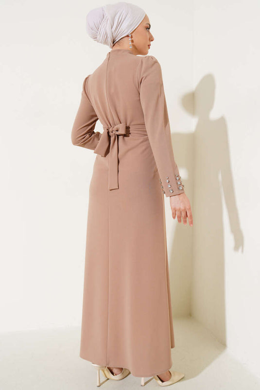 Stone Belt Buckle Dress Camel