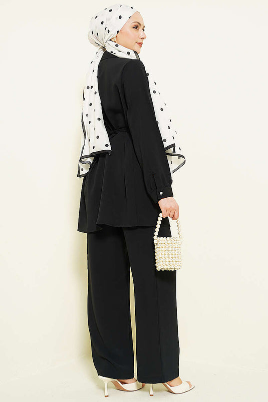 Ensemble double ceinture à boucle avec ceinture ornée de pierres, noir