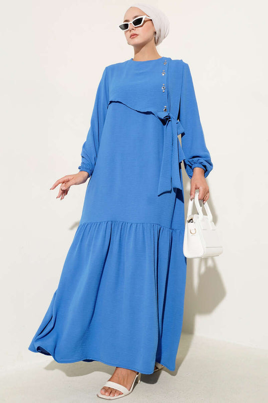 Tied Dress with Stoned Bird Eye Detail Blue