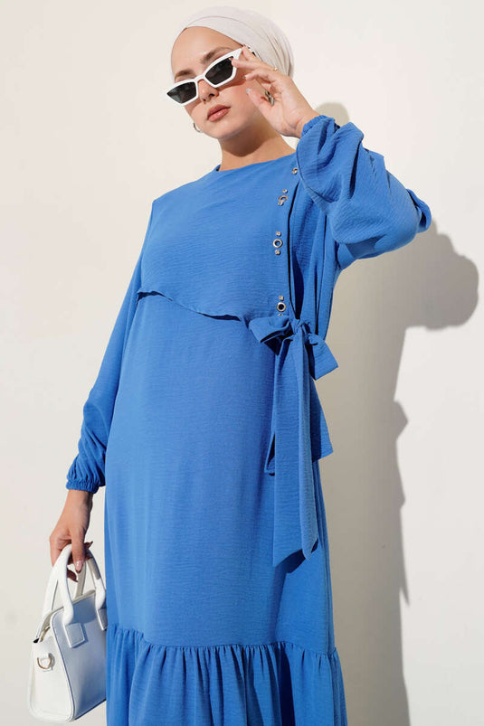 Tied Dress with Stoned Bird Eye Detail Blue